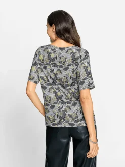 Shirts| Print-Shirt khaki-lindgrün-bedruckt