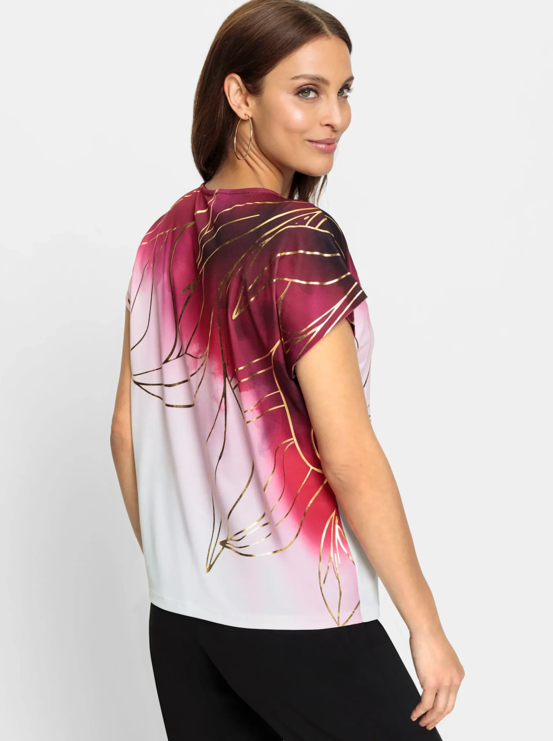 Shirts| Print-Shirt dunkelrot-goldfarben-bedruckt