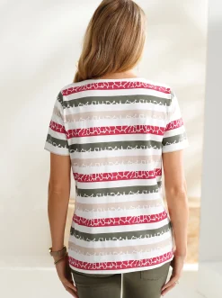 Shirts| Print-Shirt khaki-rot-gestreift