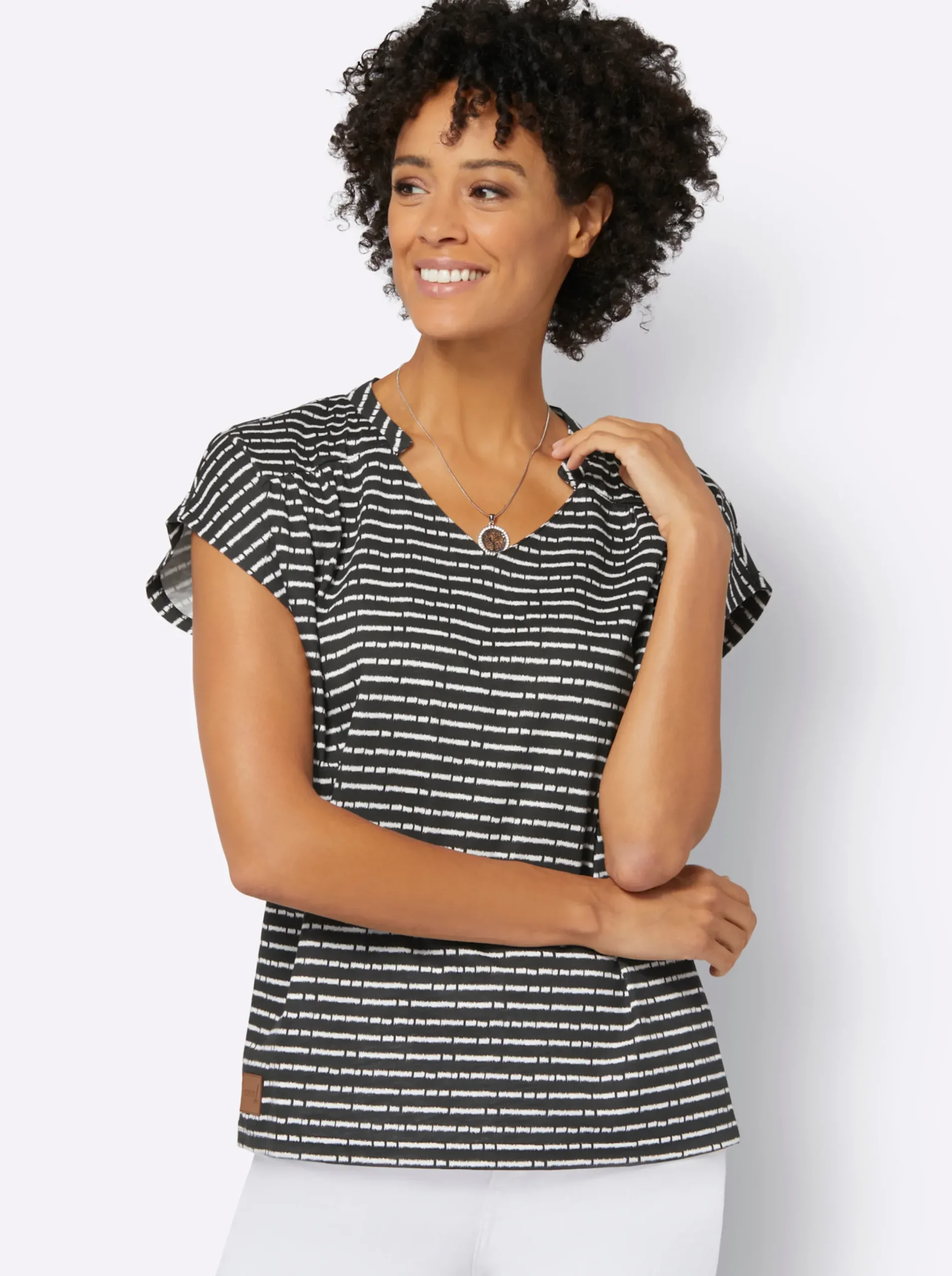 Shirts| Print-Shirt schwarz-ecru-geringelt