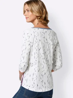 Shirts| Print-Shirt aus reiner Baumwolle weiß-blau-bedruckt