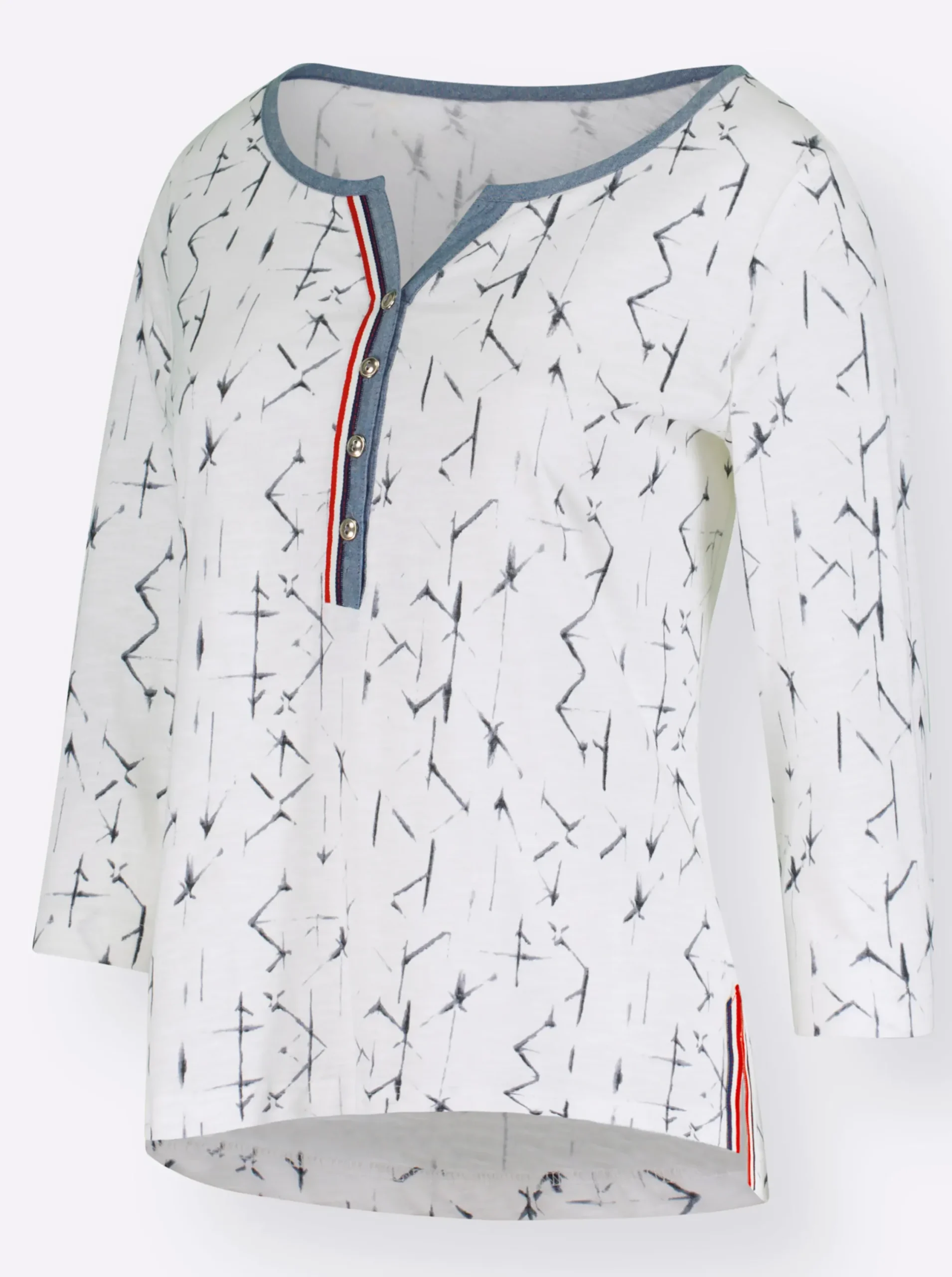 Shirts| Print-Shirt aus reiner Baumwolle weiß-blau-bedruckt