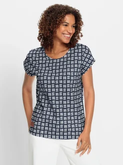Shirts| Print-Shirt aus reiner Baumwolle marine-ecru-bedruckt