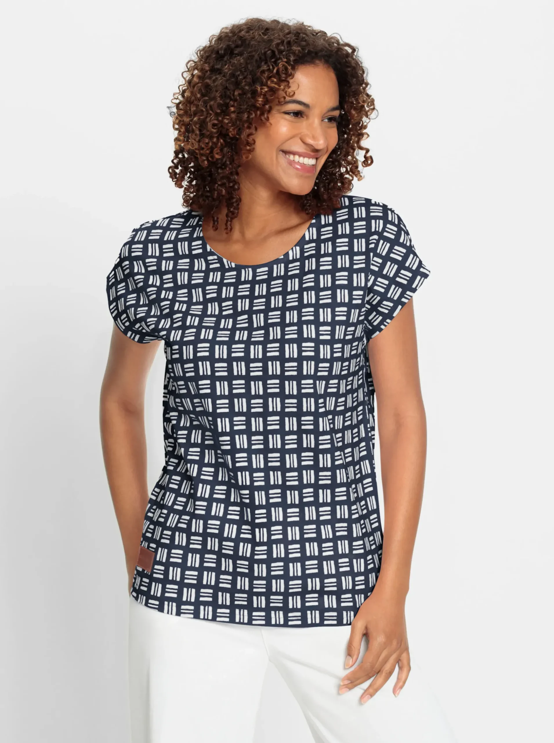 Shirts| Print-Shirt aus reiner Baumwolle marine-ecru-bedruckt