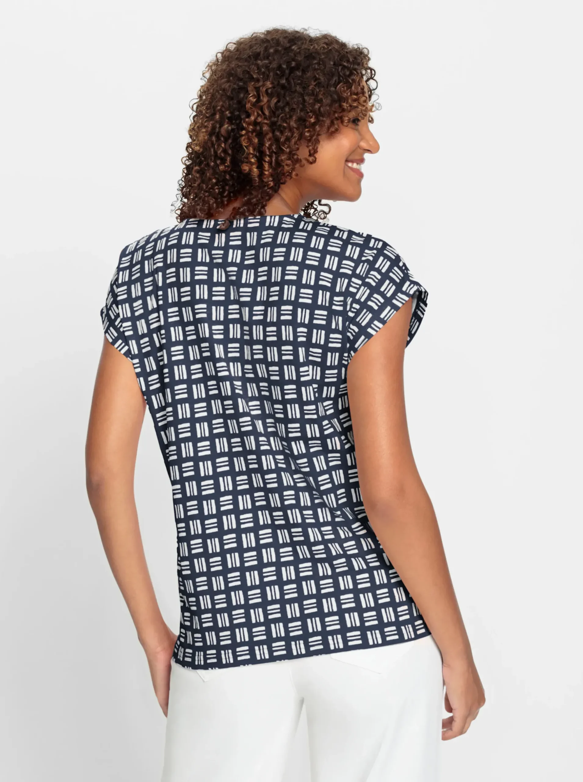 Shirts| Print-Shirt aus reiner Baumwolle marine-ecru-bedruckt