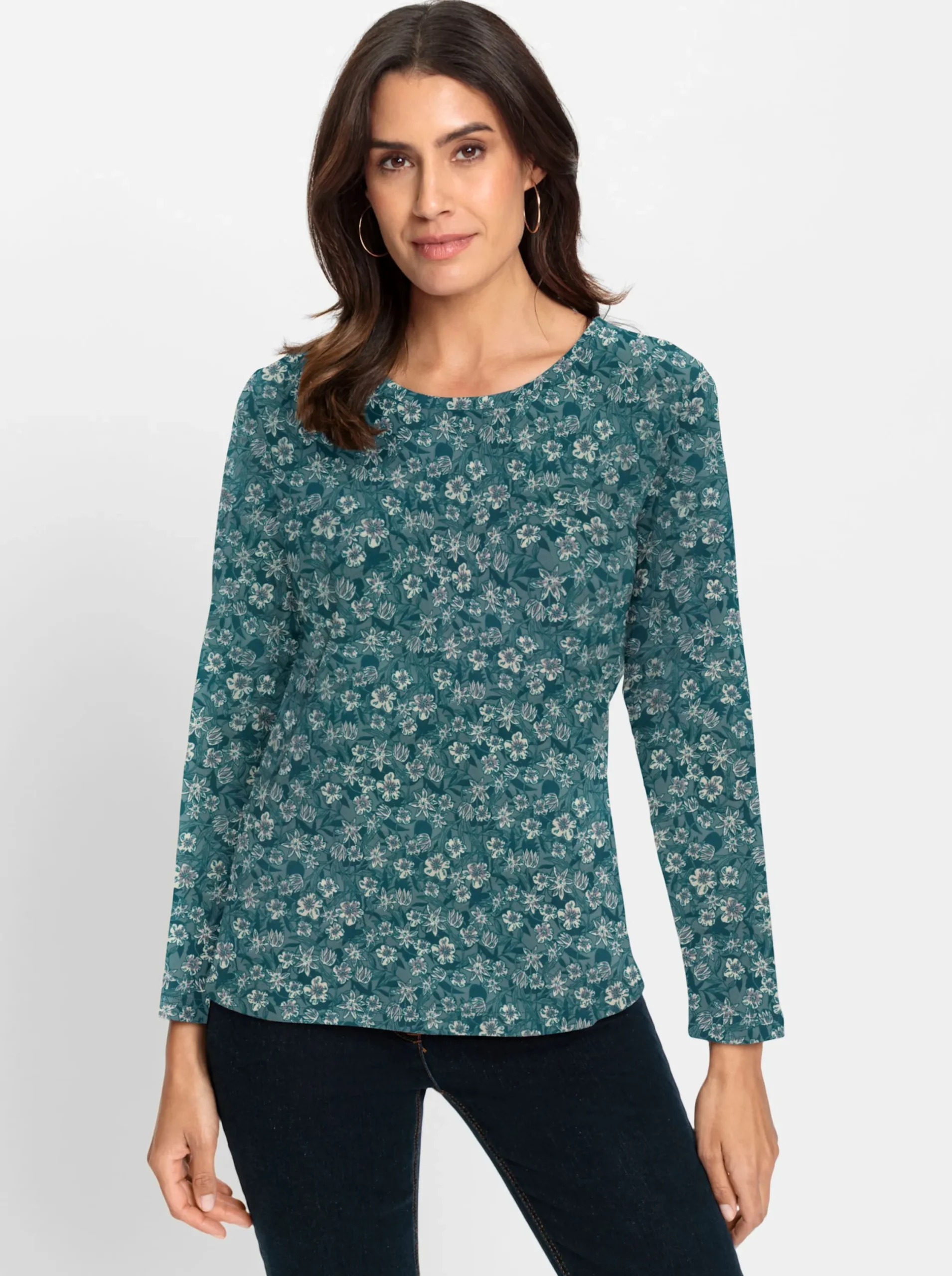 Shirts| Print-Shirt im floralen Dessin jade-bedruckt