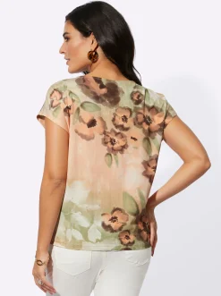 Shirts| Print-Shirt mit überschnittenen Schultern elfenbein-orange-bedruckt