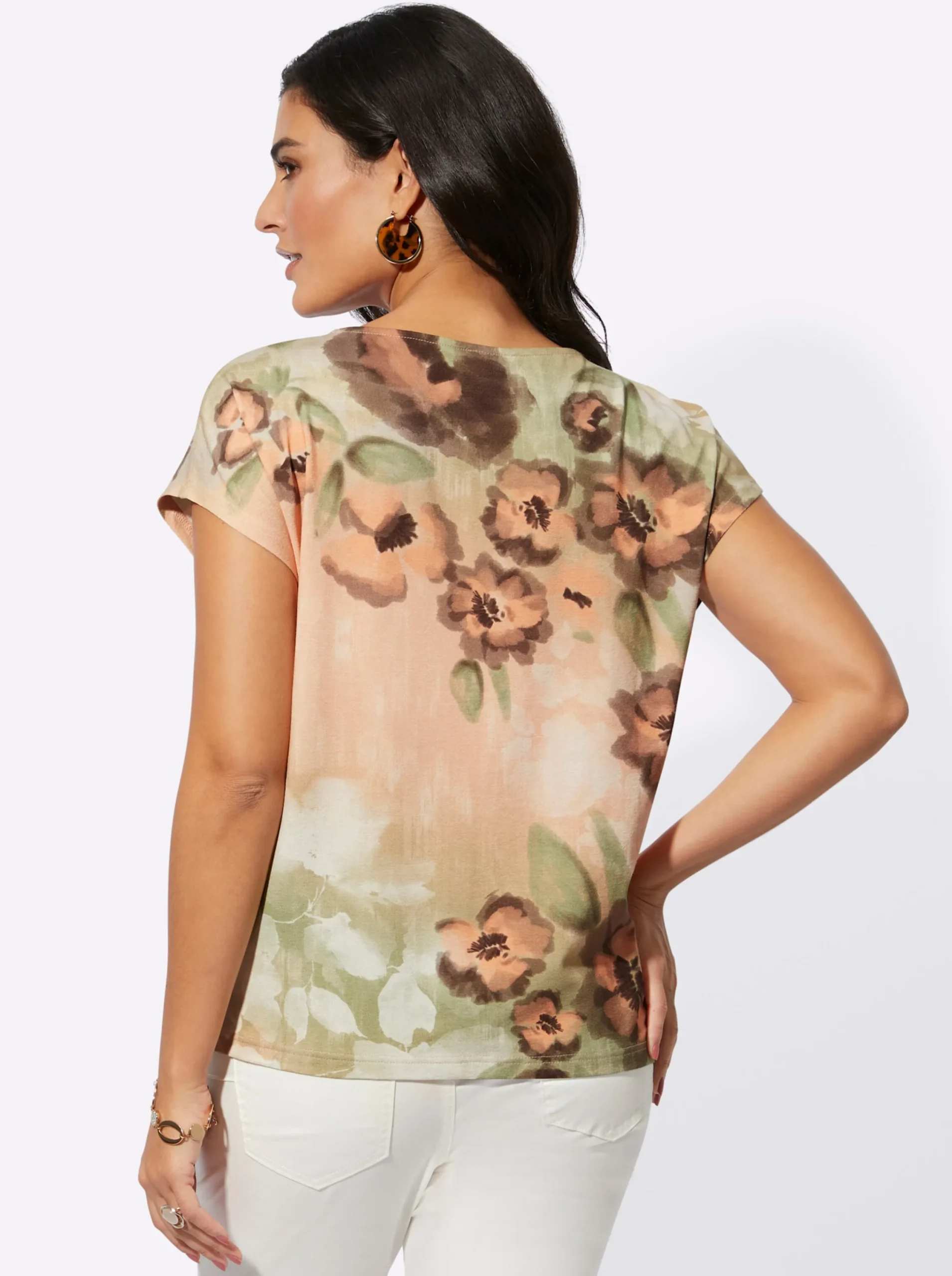 Shirts| Print-Shirt mit überschnittenen Schultern elfenbein-orange-bedruckt
