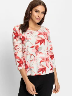 Shirts| Print-Shirt mit Blüten-Druck ecru-rot-bedruckt