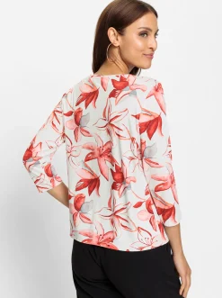 Shirts| Print-Shirt mit Blüten-Druck ecru-rot-bedruckt