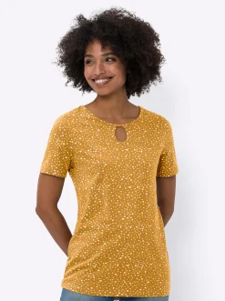 Shirts|heine Print-Shirt mit Cut-out-Effekten ocker-ecru-bedruckt