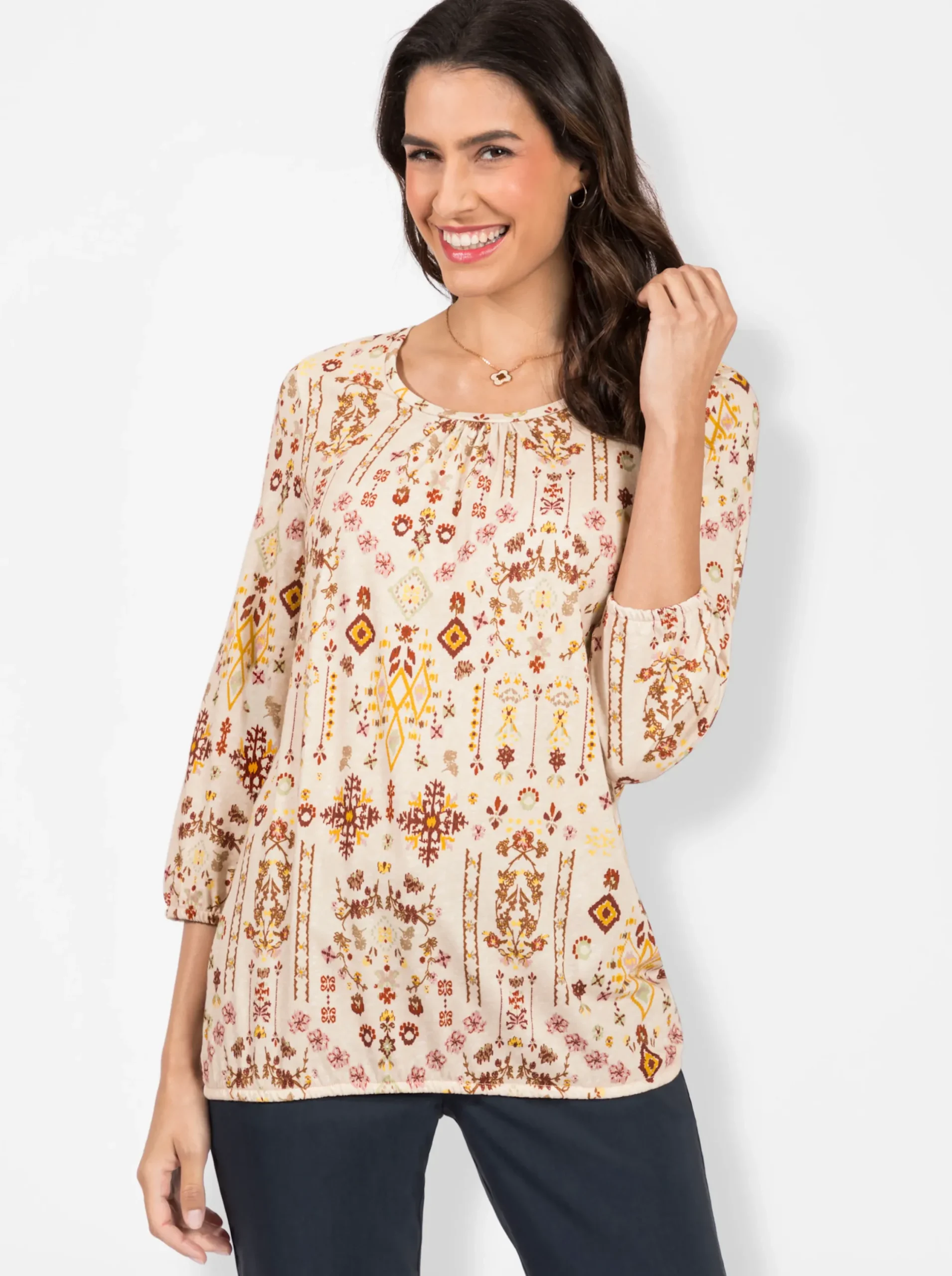 Shirts| Print-Shirt mit Ethno-Druck camel-bedruckt