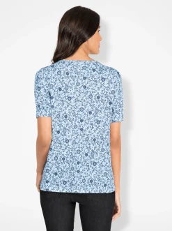 Shirts| Print-Shirt mit Falte vorne hellblau-jeansblau-bedruckt