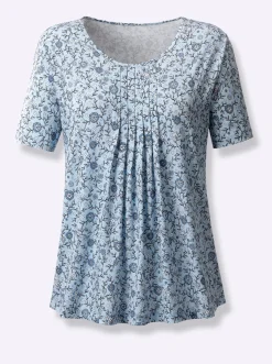 Shirts| Print-Shirt mit Falte vorne hellblau-jeansblau-bedruckt