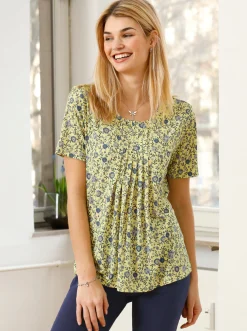 Shirts| Print-Shirt mit Falte vorne zitrone-jeansblau-bedruckt