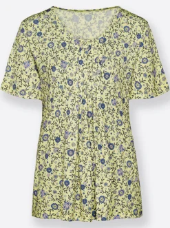 Shirts| Print-Shirt mit Falte vorne zitrone-jeansblau-bedruckt