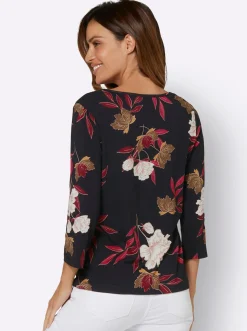 Shirts| Print-Shirt mit floralem Muster dunkelrot-ocker-bedruckt