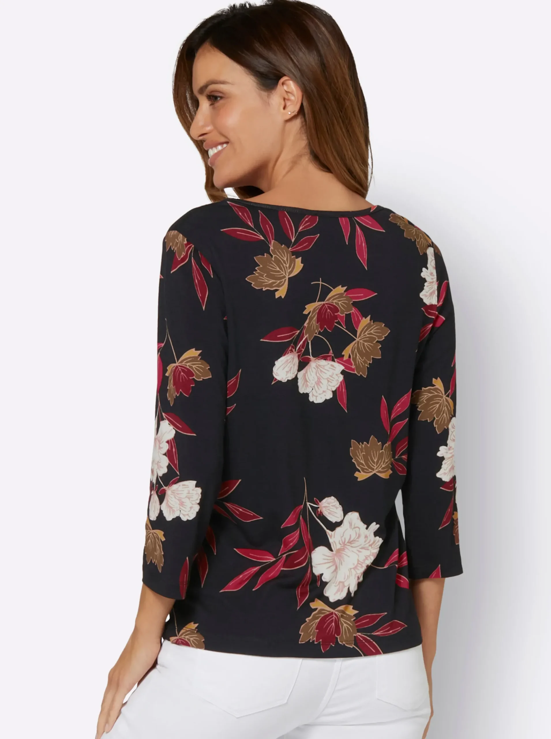 Shirts| Print-Shirt mit floralem Muster dunkelrot-ocker-bedruckt