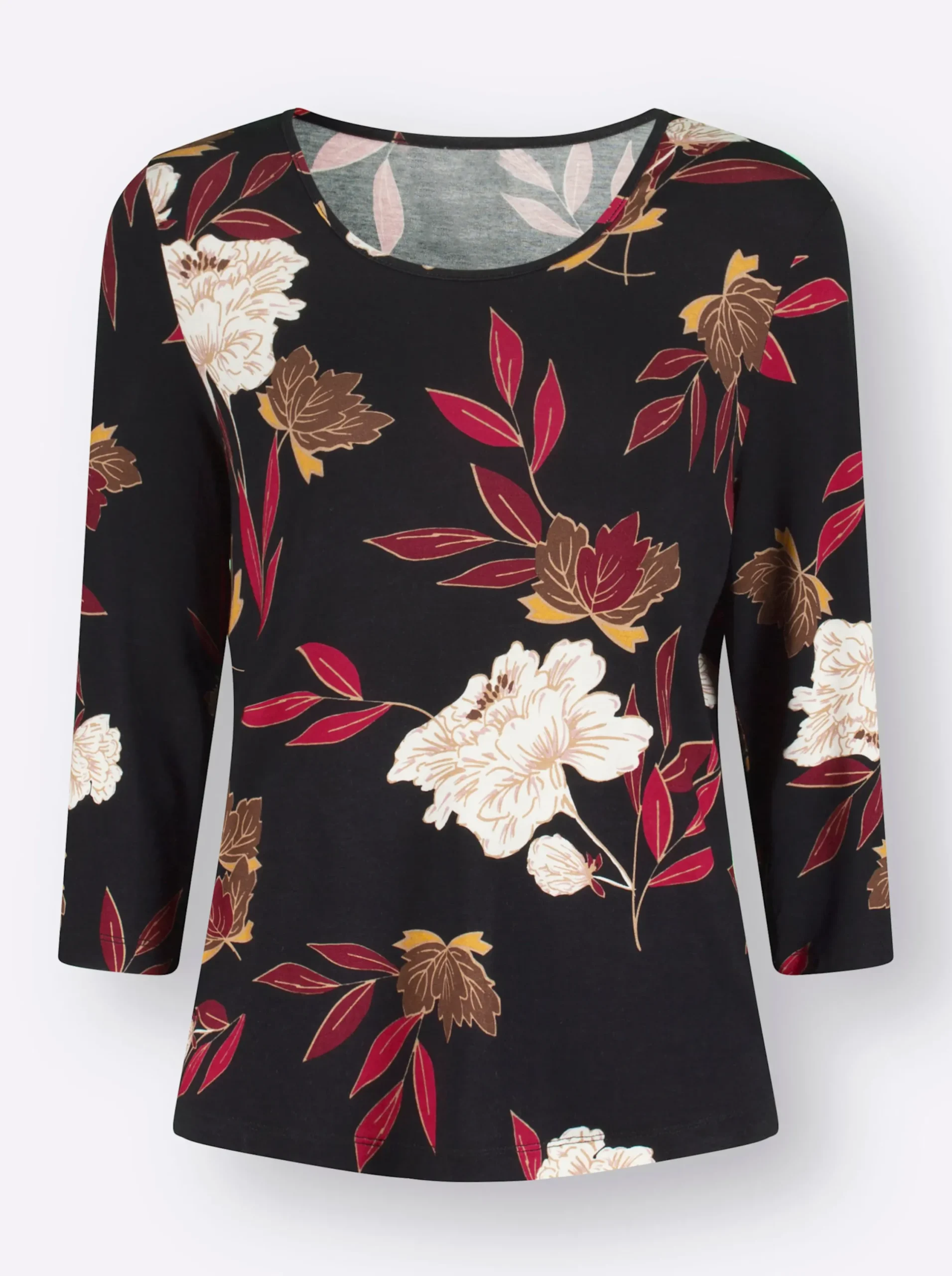 Shirts| Print-Shirt mit floralem Muster dunkelrot-ocker-bedruckt