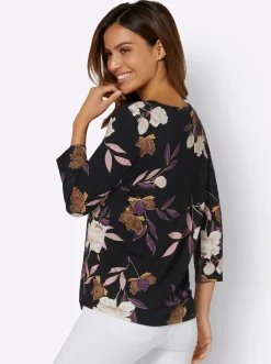 Shirts| Print-Shirt mit floralem Muster lila-ocker-bedruckt