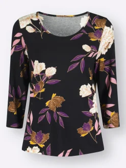Shirts| Print-Shirt mit floralem Muster lila-ocker-bedruckt