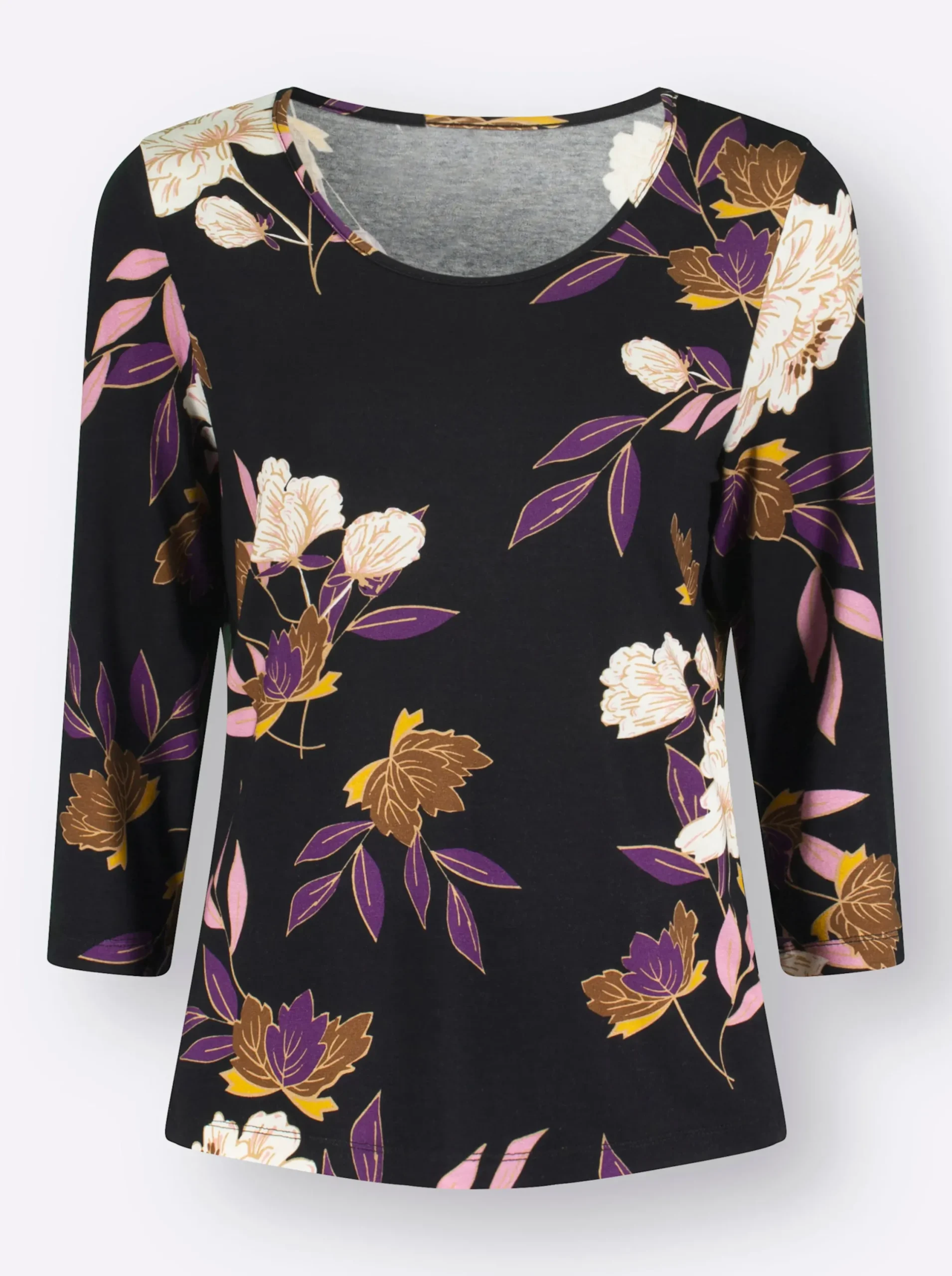 Shirts| Print-Shirt mit floralem Muster lila-ocker-bedruckt