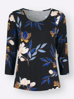 Shirts| Print-Shirt mit floralem Muster royalblau-ocker-bedruckt