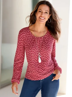 Shirts| Print-Shirt mit Gummizug an Ärmeln und Saum kirsche-koralle-bedruckt
