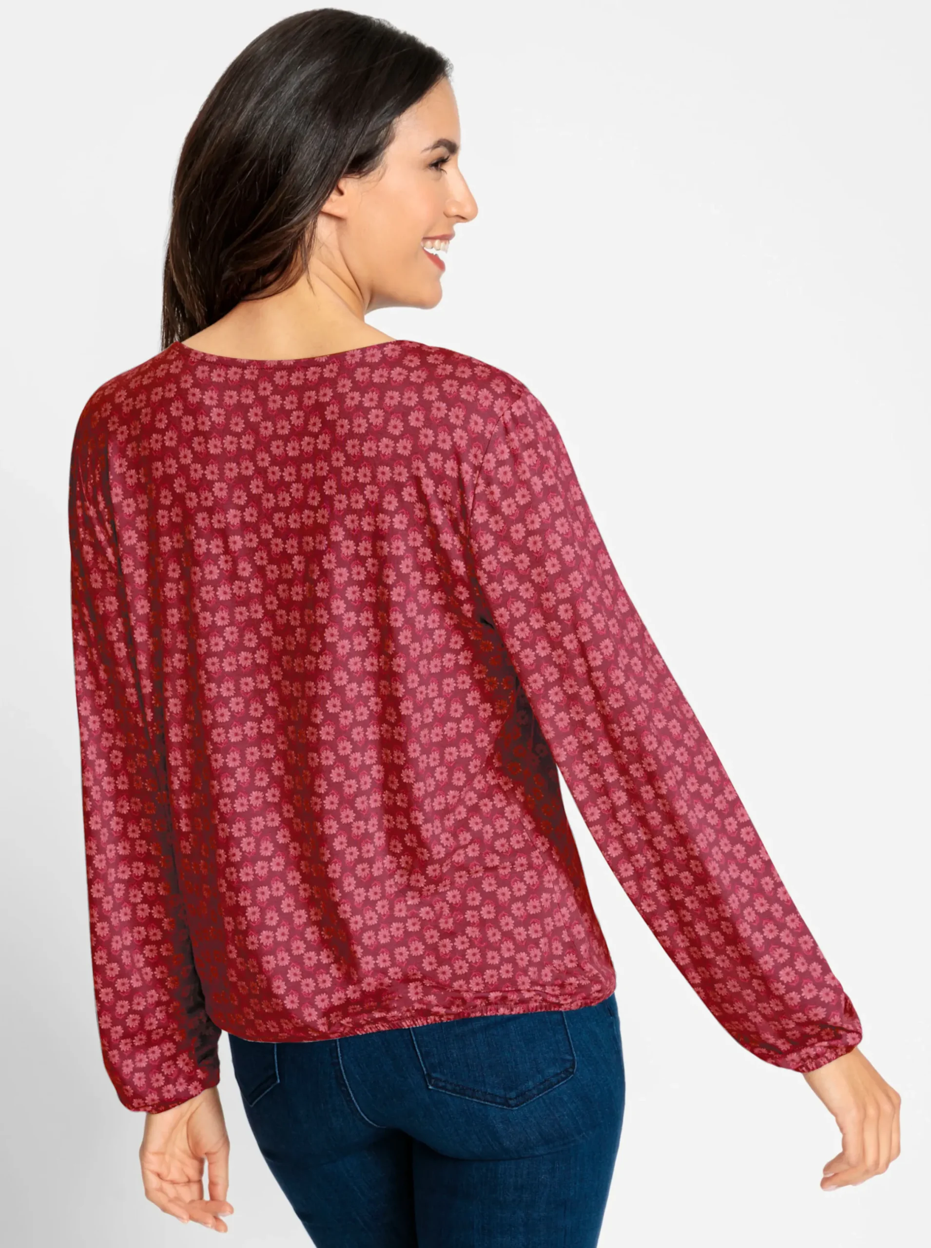 Shirts| Print-Shirt mit Gummizug an Ärmeln und Saum kirsche-koralle-bedruckt