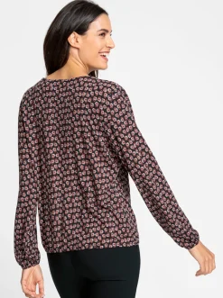 Shirts| Print-Shirt mit Gummizug an Ärmeln und Saum schwarz-rostrot-bedruckt