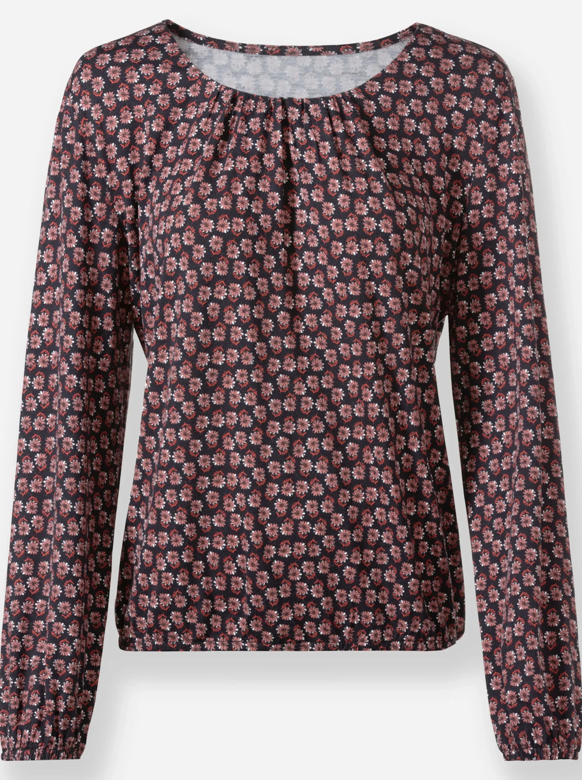 Shirts| Print-Shirt mit Gummizug an Ärmeln und Saum schwarz-rostrot-bedruckt