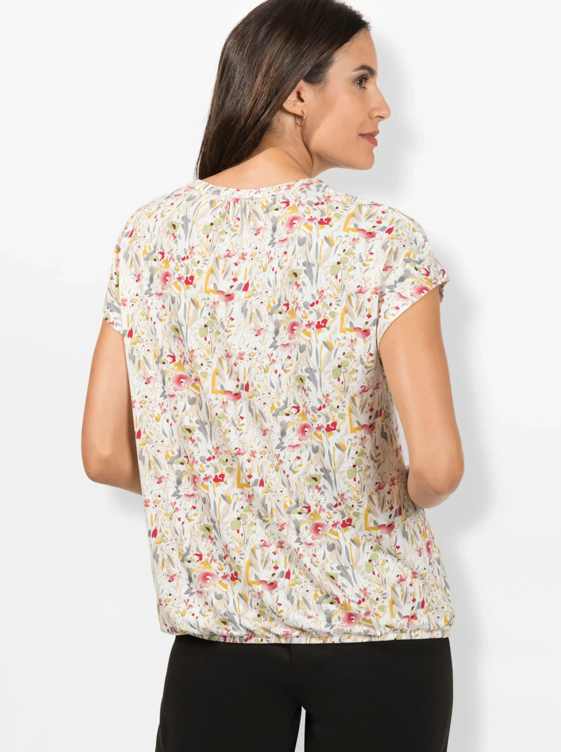 Shirts| Print-Shirt mit kleinem V und Raffung am Ausschnitt ecru-bedruckt