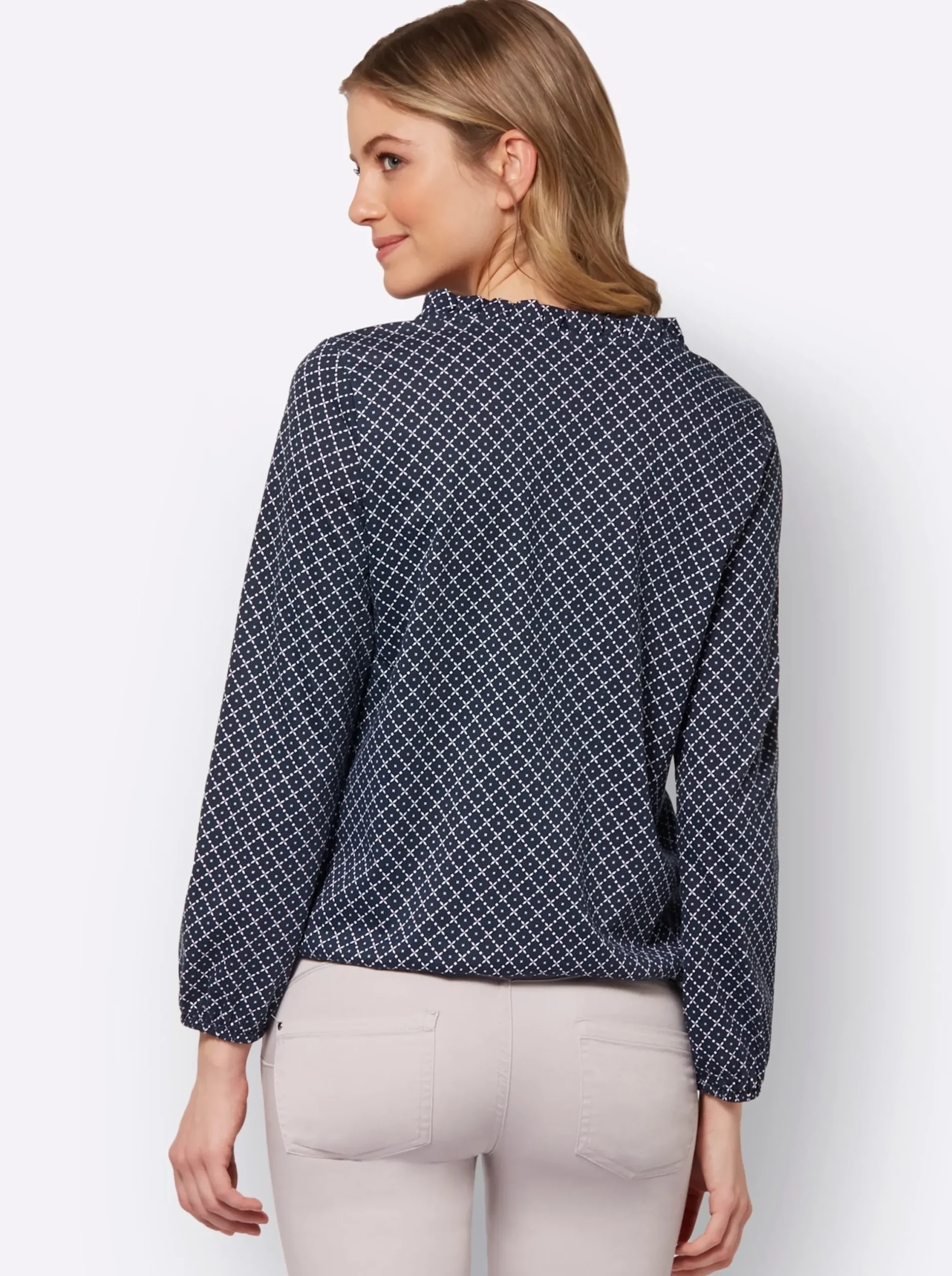 Shirts| Print-Shirt mit kurzer Knopfleiste marine-weiß