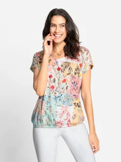 Shirts| Print-Shirt mit Patchwork-Druck mint-rosé-bedruckt