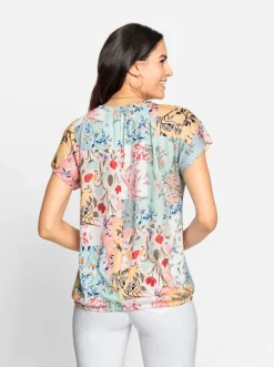 Shirts| Print-Shirt mit Patchwork-Druck mint-rosé-bedruckt
