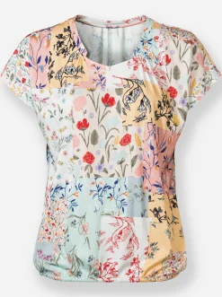 Shirts| Print-Shirt mit Patchwork-Druck mint-rosé-bedruckt