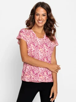 Shirts| Print-Shirt mit Raffung erika-papaya-bedruckt
