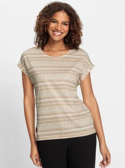 Shirts| Print-Shirt mit Rundhals-Ausschnitt beige-ecru-bedruckt