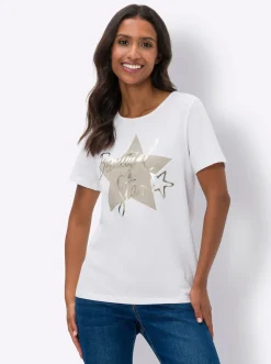 Shirts|heine Print-Shirt mit Stern-Print weiß