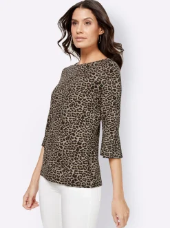 Shirts| Print-Shirt mit Volants an den Ärmeln schwarz-beige-bedruckt