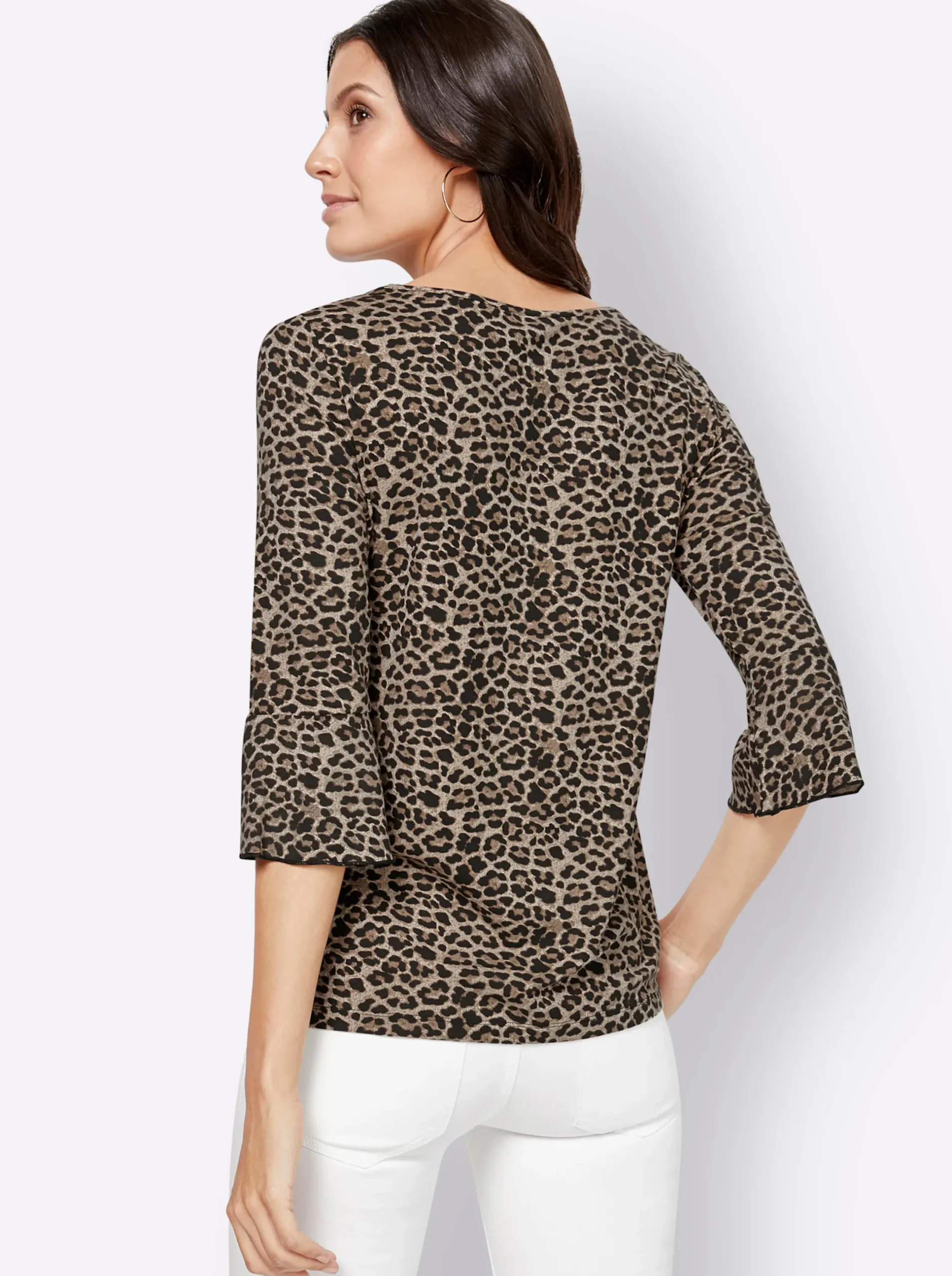 Shirts| Print-Shirt mit Volants an den Ärmeln schwarz-beige-bedruckt