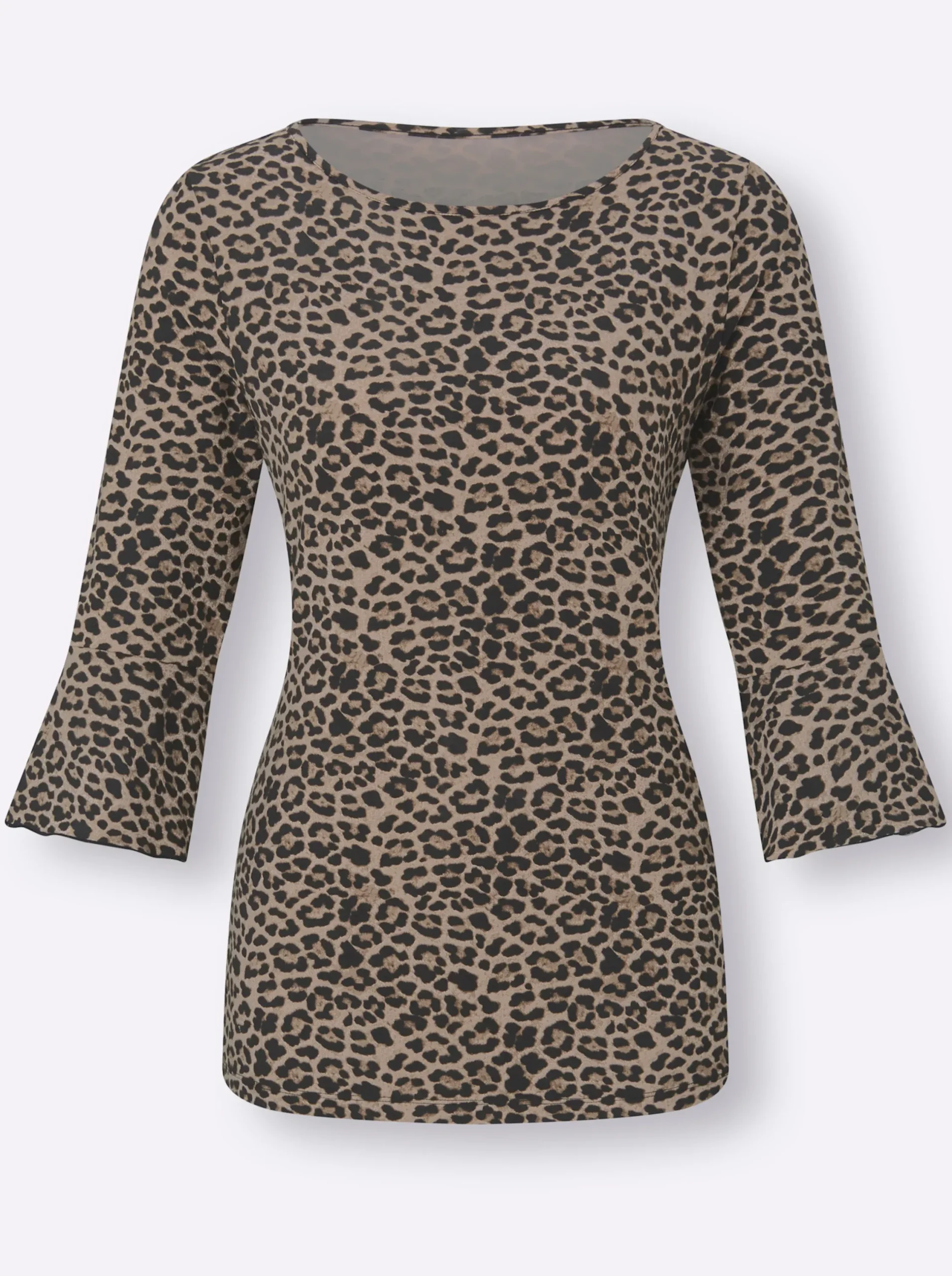 Shirts| Print-Shirt mit Volants an den Ärmeln schwarz-beige-bedruckt