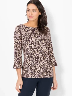 Shirts| Print-Shirt mit Volants an den Ärmeln aubergine-beige-bedruckt