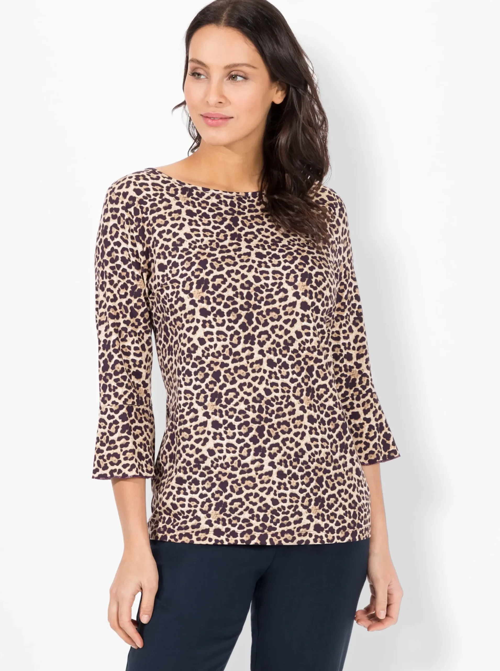 Shirts| Print-Shirt mit Volants an den Ärmeln aubergine-beige-bedruckt