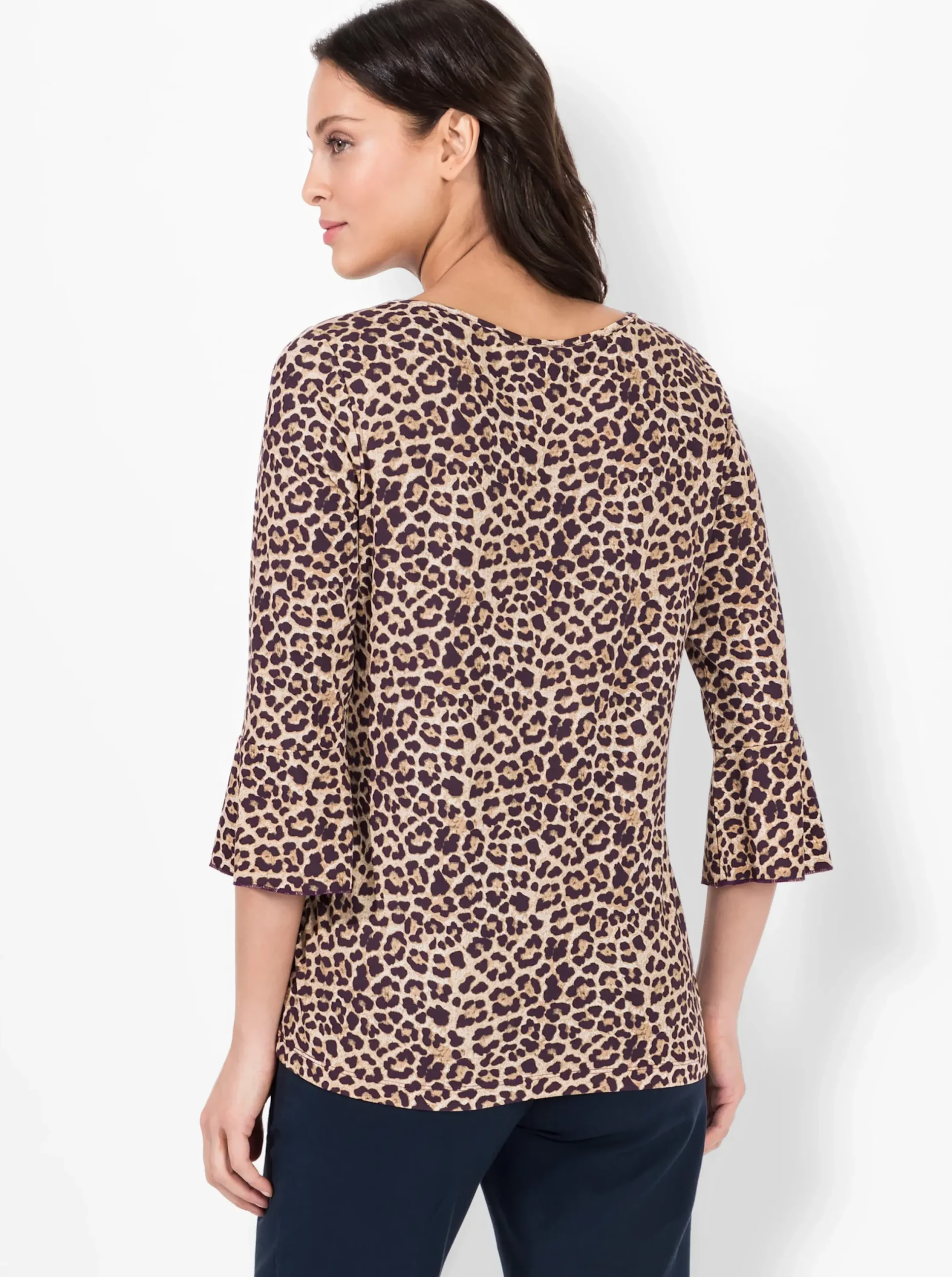 Shirts| Print-Shirt mit Volants an den Ärmeln aubergine-beige-bedruckt