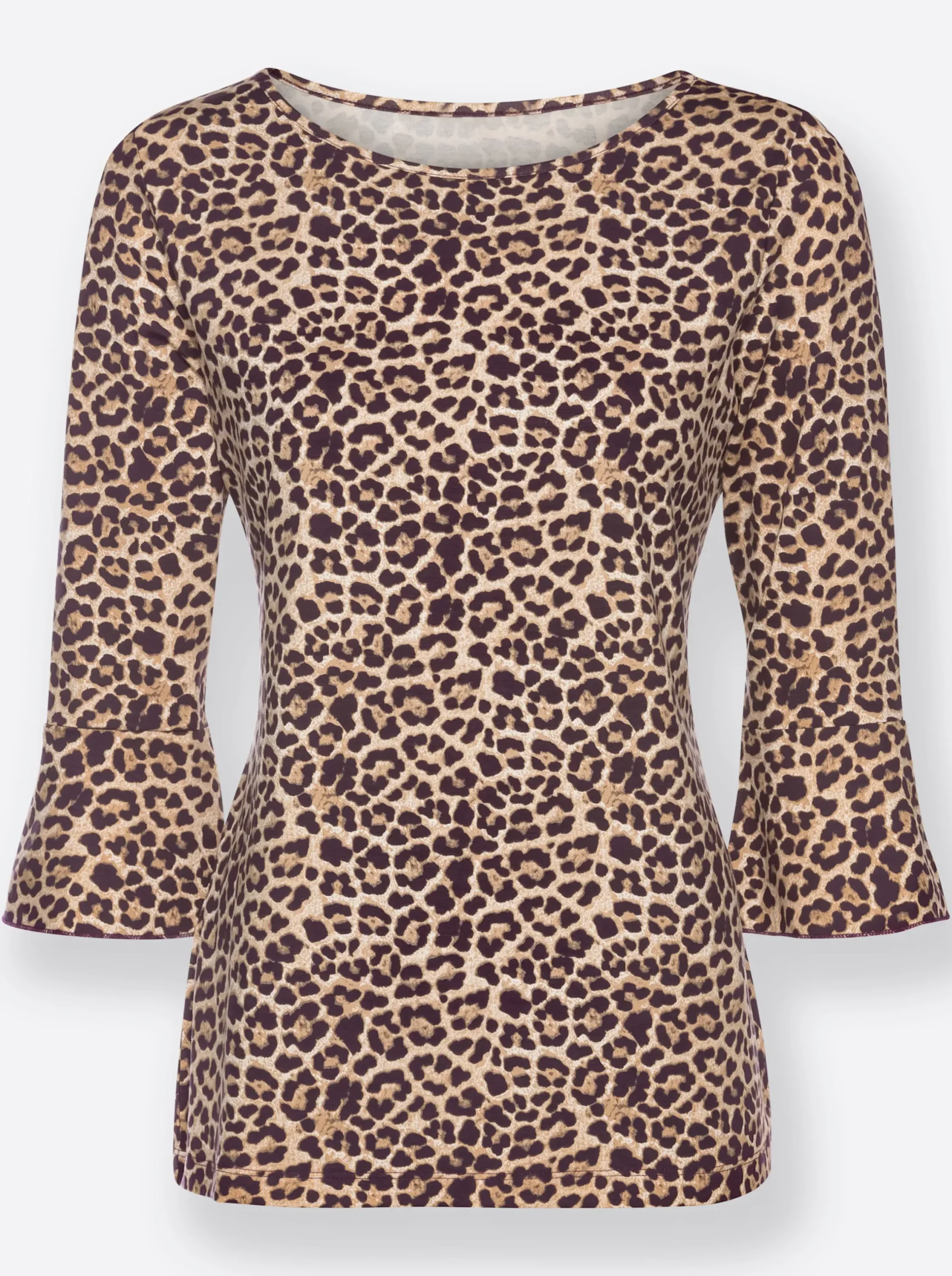 Shirts| Print-Shirt mit Volants an den Ärmeln aubergine-beige-bedruckt