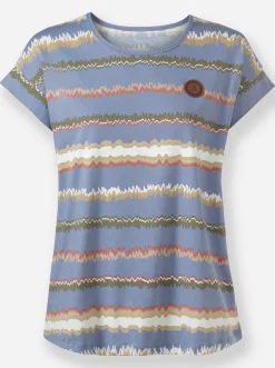 Shirts| Print-Shirt mit Ziernähten, geringelt taubenblau-ecru-bedruckt