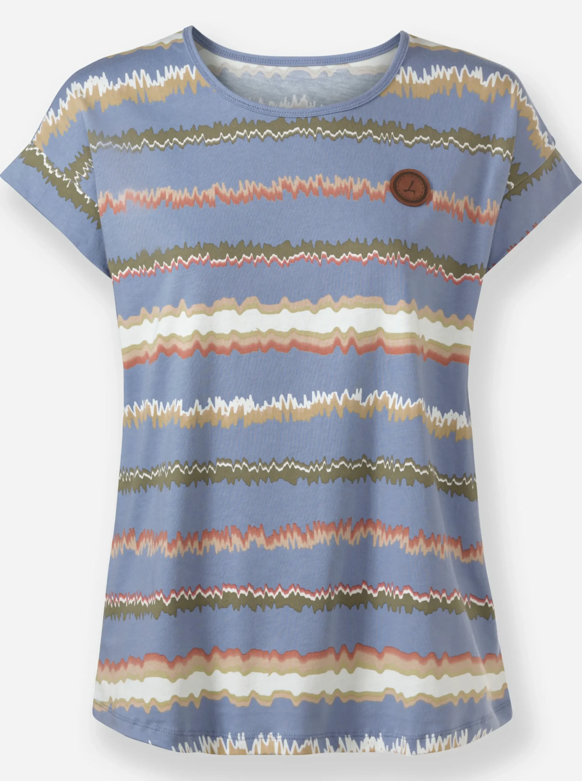 Shirts| Print-Shirt mit Ziernähten, geringelt taubenblau-ecru-bedruckt