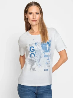Strandmode|heine Print-Shirt mit Ziersteinchen weiß