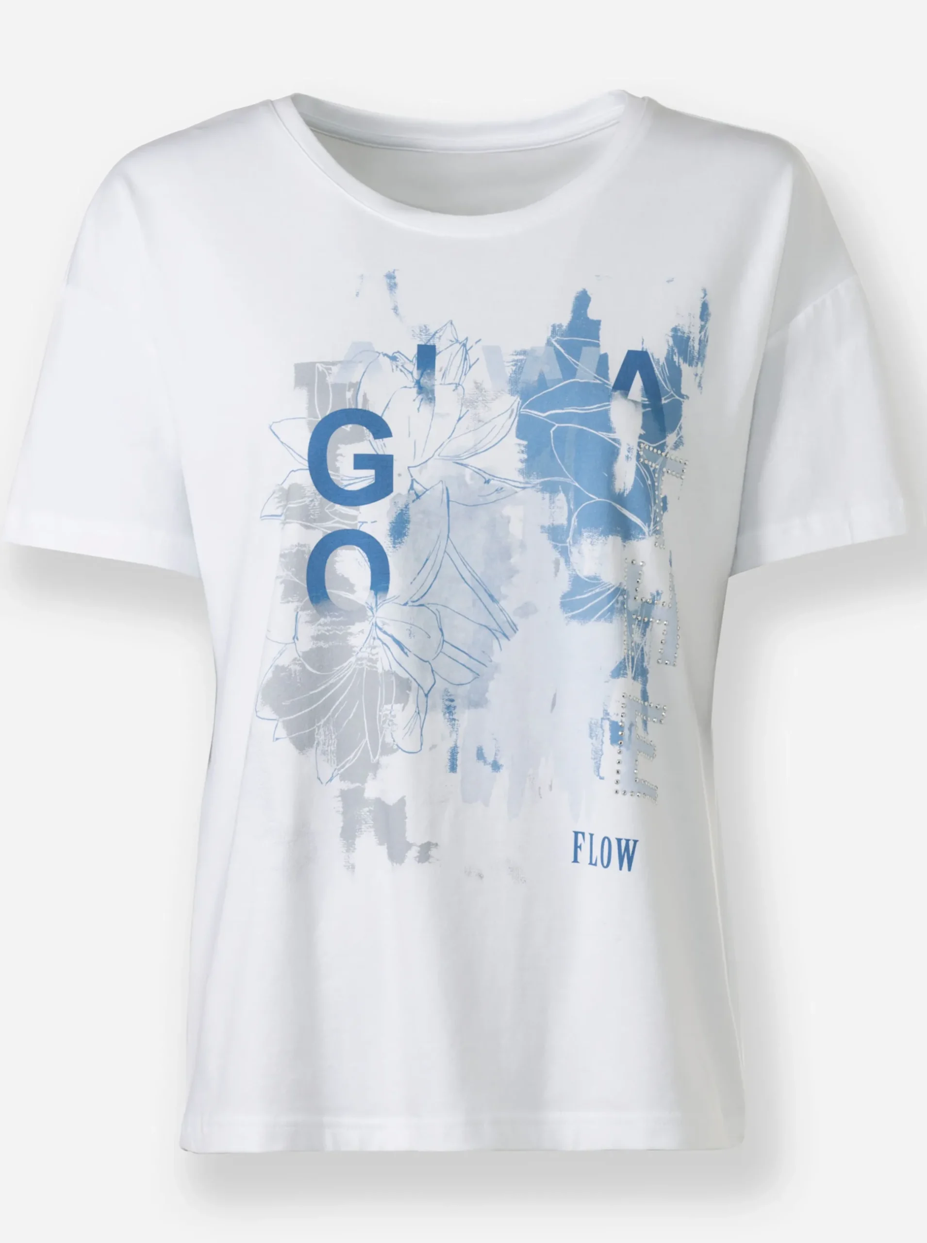 Strandmode|heine Print-Shirt mit Ziersteinchen weiß